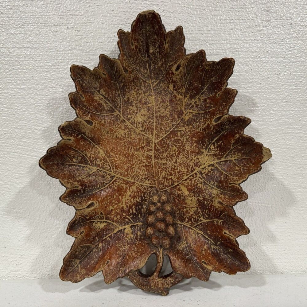 Vintage Faux Wood Grape Leaf Dish Tray Rustic Harvest Decor Multi Products Inc